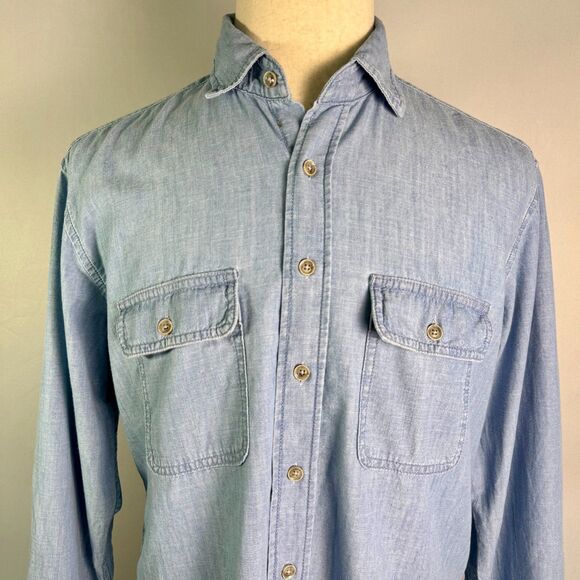 Turtleson Men's Owen Long Sleeve Shirt in Blue Chambray, Size Medium 100% Cotton - Picture 1 of 16